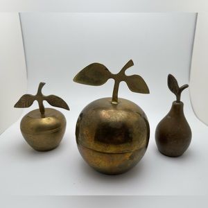 VINTAGE Brass Apple Bell Set of 3 Paperweight Teacher Gift Study Decor MCM